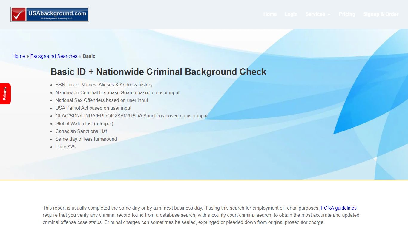 Basic Nationwide Background Check - SSN Trace & Natl Criminal Records